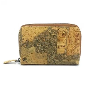 Vegan Wallet for Women, Сork Zip Purse with Golden Pattern - Picture 1 of 5
