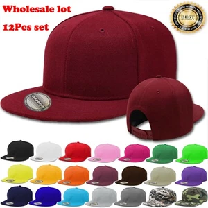12Pcs Men Women Snapback Adjustable Baseball Cap Hip-Hop Flat Brim Hats Trucker - Picture 1 of 25