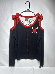 TOO FAST brand skeleton Love Valentines Day Goth Cirque Couture Cold Shoulder M - Picture 1 of 11