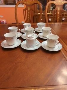 8 Sheffield "Blue Whisper" Porcelain Fine China Cups And Saucers - Picture 1 of 12