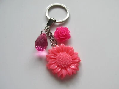 Handmade Pretty Pink Flower & Pendant Keyring - Handbag Charm - Birthday Gift  - Image 1 of 4