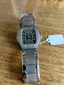 Mens TITANIUM Tonneau Shaped Black Dial SS Watch & Band W1120/1 - Picture 1 of 1
