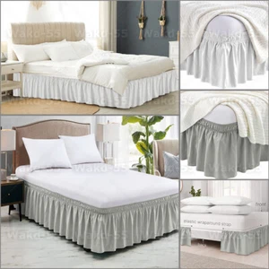 Adjustable Elastic Dust Ruffles Wrap Around Wrinkle Bed Ruffle Skirts 15" Drop - Picture 1 of 22