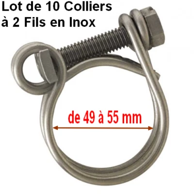 Lot 10 Colliers de Serrage Double Fils en INOX,,Marine,Durite Tuyaux, 49 à 55 mm - Photo 1/2