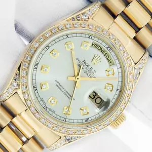 Rolex Watch Mens President Day-Date 18K Yellow Gold with Silver Diamond Bezel - Picture 1 of 11