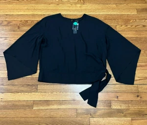 Worthington Black Flowy Sleeve Blouse Women's Size XL Side Tie NWT $37.00 - Picture 1 of 5