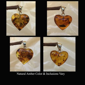 COLGANTE CORAZÓN BÁLTICO MULTICOLOR o MIEL ÁMBAR Y PLATA ESTERLINA HECHO A MANO - Imagen 1 de 13
