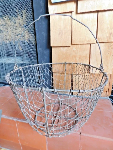 Vintage Metal Wire Old Farmhouse Egg Gathering Basket Chicken Coop-Handle Cover