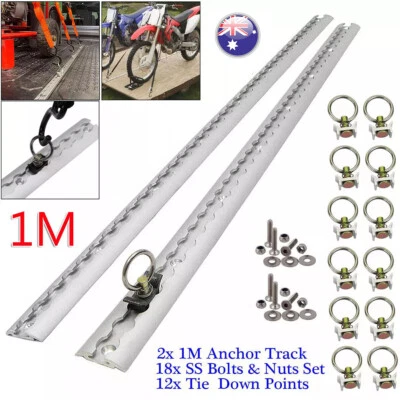 2x Anchor Track Tie Down Point Rail Trailer Caravan L-Track 1M Tracks + 12 Rings - image 1 of 4