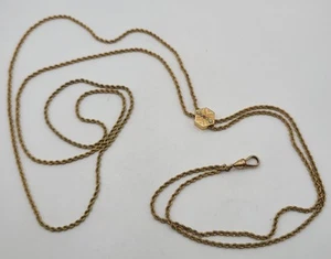 Victorian Gold Filled 50" Watch Chain Seed Pearl Ruby Slide Charm Mark "H.F.B"  - Picture 1 of 12