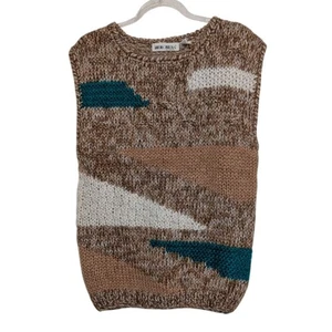 Chaleco Suéter Vintage Nok Nok Para Mujer Talla Mediana Marrón Abstracto Tejido Geométrico - Imagen 1 de 9