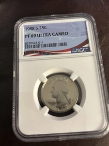 1988-S Washington Proof Quarter, Graded PF69 Ultra Cameo by NGC - BEAUTIFUL COIN - Picture 1 of 2