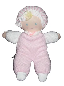 Eden Baby Girl Doll Pink White Terry Cloth Blonde Yarn Hair Bonnet Plush Lovey - Picture 1 of 4