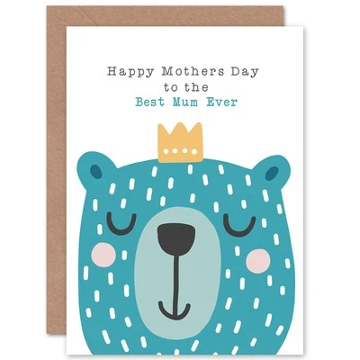 Cute Kids Animal Mothers Day Mum Bear Blank Greeting Card With Envelope - Imagem 1 de 4
