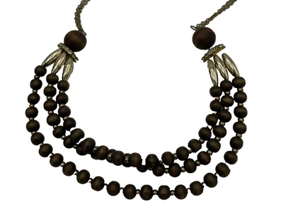 Collar Madera Multistrand Cuentas Vintage Boho Tono Dorado Tribal Declaración Foto 1 de 4