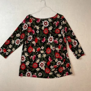 Jones New York Collection Top Womens Plus 2X Black Red Floral Knit 3/4 Sleeve - Picture 1 of 11
