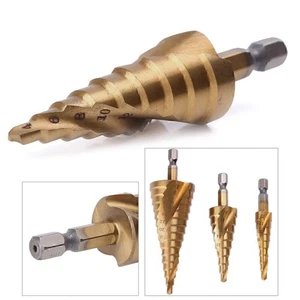 Kit trapano a cono passo scanalato a spirale 4 mm-12 mm/20 mm/32 mm HSS utensile da taglio foro - Foto 1 di 10