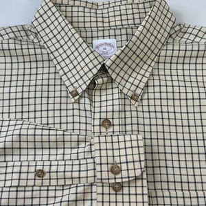 Men’s Brooks Brothers 346 Button Up Shirt XL The Original Polo Beige Blue Check - Picture 1 of 12