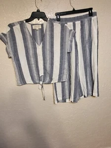 Sz SMALL Anthropologie Cloth & Stone Woven Tie Front Blouse / Cropped Pants - Picture 1 of 7