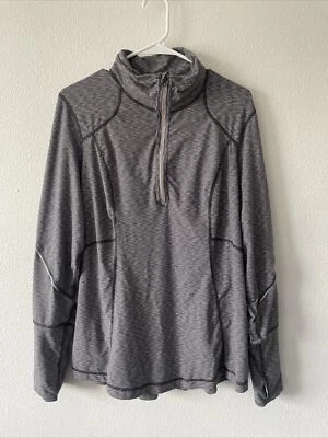 Zella Top Run Size 2XL Stripe 1/4 Zip Pullover  Reflective Trim Thumb holes Gray - Image 1 of 4