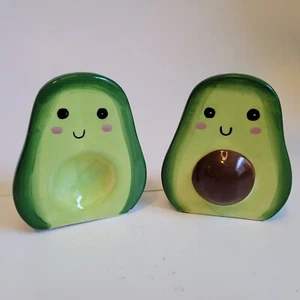 Avocado Salt and Pepper Shakers with Faces Great Condition See Description! - Picture 1 of 6