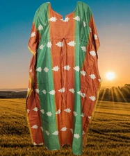 Boho Caftan Gypsy Russet Green Handmade Maxi Dresses Resort Wear OneSize Kaftan