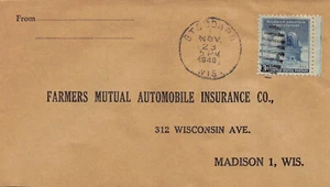 Wisconsin Cover 1948 STODDARD to Farmers Mutual Auto Ins Madison Duplex Cancel - Picture 1 of 3
