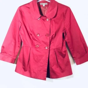 Apt 9 Red Pea Coat Womens Size 8 Crop Long Sleeve Jacket Blazer - Picture 1 of 4