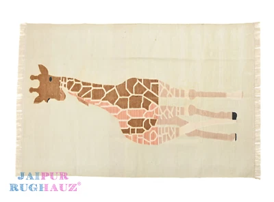 4x6 Blush Brown Giraffe Natural Cotton Modern Handmade Animal Area Rug - Image 1 of 4