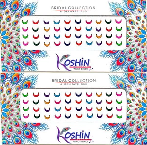 Indian Traditional MultiColor Half Moon Shape Forehead Bindi For Girls Pack Of 2 - Picture 1 of 6