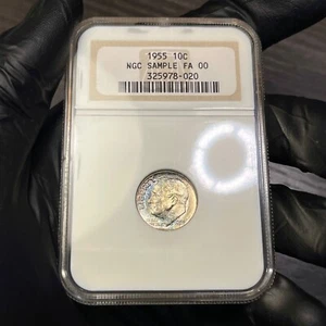 1955 10C Roosevelt Silver Dime, NGC- Old SAMPLE Holder, Pretty Toned - Picture 1 of 4