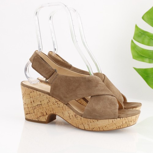 Sandalo donna Clarks Maritsa Lara taglia 10 marrone scamosciato slingback sughero zeppa plateau