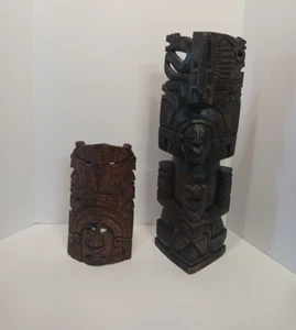 Dos estatuas de madera talladas a mano de Riviera Maya numeradas - Imagen 1 de 24