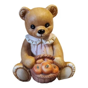 Vintage Homco Female Teddy Bear With Bushel Of Apples Figurine - Picture 1 of 9