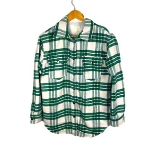 Joie Plaid Flannel Green and White Wool Blend Shacket Jacket Women's Medium - Picture 1 of 10