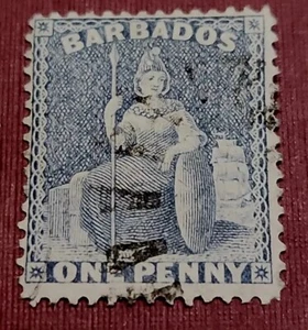 Lot 10 .SG 74. Barbados One Penny. Blue. WTM. - Bild 1 von 2