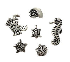 12 Assorted Paired Tibetan Silver Beads Ocean Theme Starfish Seahorse Crab Shell - Picture 1 of 4