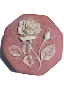 Soapstone Marble Lidded Trinket Jewelry Box Pink With White Rose Design Gifts - Picture 1 of 10
