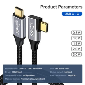 Type C USB C to USB C Cable USB3.1 Gen2 100W 20V/5A PD 4K Fast Charge Data Lea ` - Photo 1 sur 13