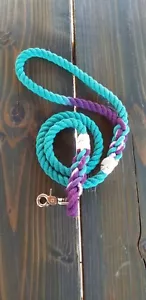 5ft Teal and Purple Braided Cotton Heavy Duty Strong Rope Dog Leash(handmade) - Picture 1 of 1