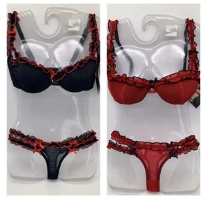 Lot de linge COQUETTE 2 pièces soutien-gorge & string noir rouge taille S & L neuf avec étiquette - Photo 1/10