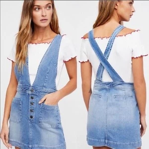 Free People Old School Love Jumper Retro Denim Overalls Size 0 - Picture 1 of 9