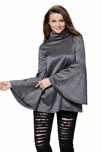 BLOUSE KNIT "S (4)" "M (6)" Ladies Premium Black Flared Bell Sleeve Knit Blouse - Picture 1 of 6