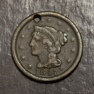 1847 Braided Hair Large Cent Hole Lot Y3046 - Picture 1 of 2