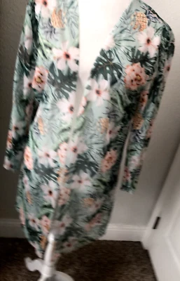 PINEAPPLE L Tropical Rosa Floral FRENTE ABIERTO Malla TOP Kimono Encubrimiento Natación Cardi Foto 1 de 4