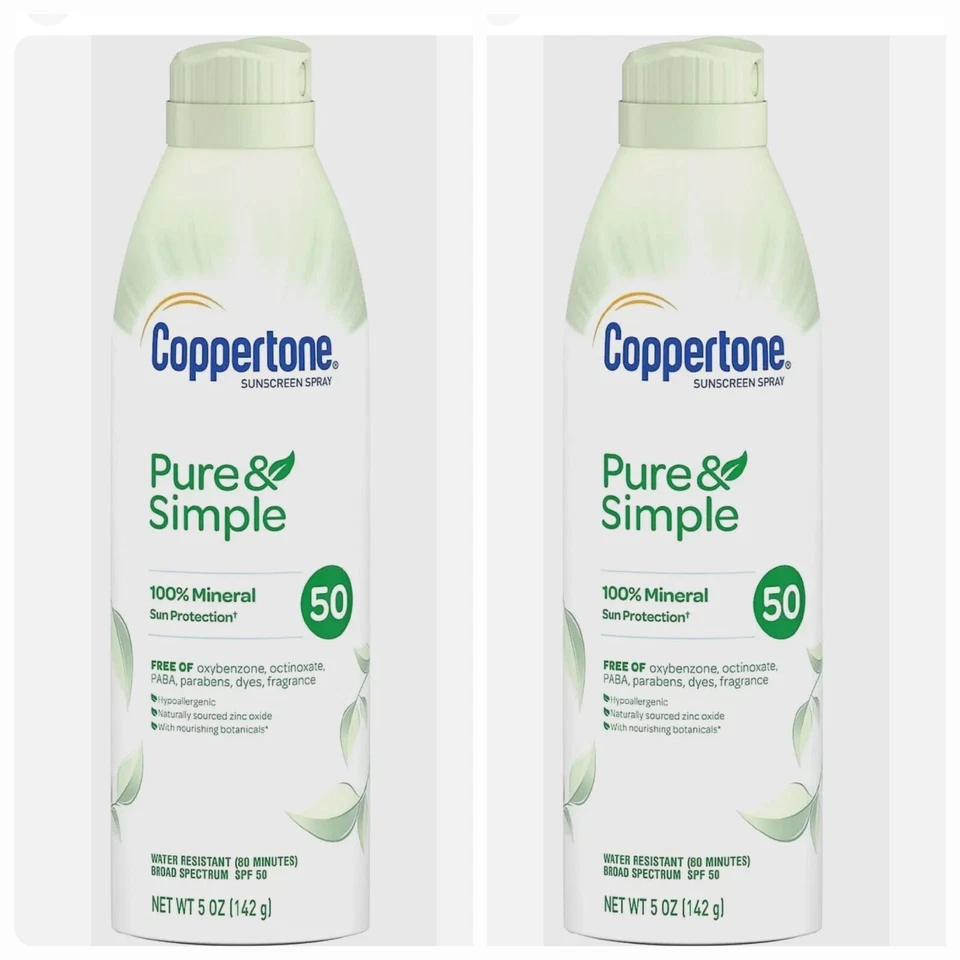 Coppertone Pure and Simple 100% Mineral Sun Protection SPF 50 lot x 2 - Image 1 of 1