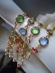 Vintage Crystal Bracelet Wide Multi Strand Gold Tone Bezel Set Pastel Coloured - Imagen 1 de 8
