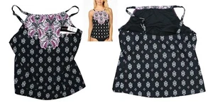 Island Escape White Sands Paisley Print Women's Tankini Top 10 NWT Black Multi - Picture 1 of 2