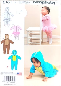 Simplicity Baby One Piece 8181 Infant Bab Fleece Rompers PJs Costume Sew Pattern - Picture 1 of 3