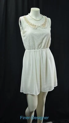 Mini vestido de renda LOVE Couture gola miçanga verão creme sem mangas Tamanho M NOVO - Imagem 1 de 4